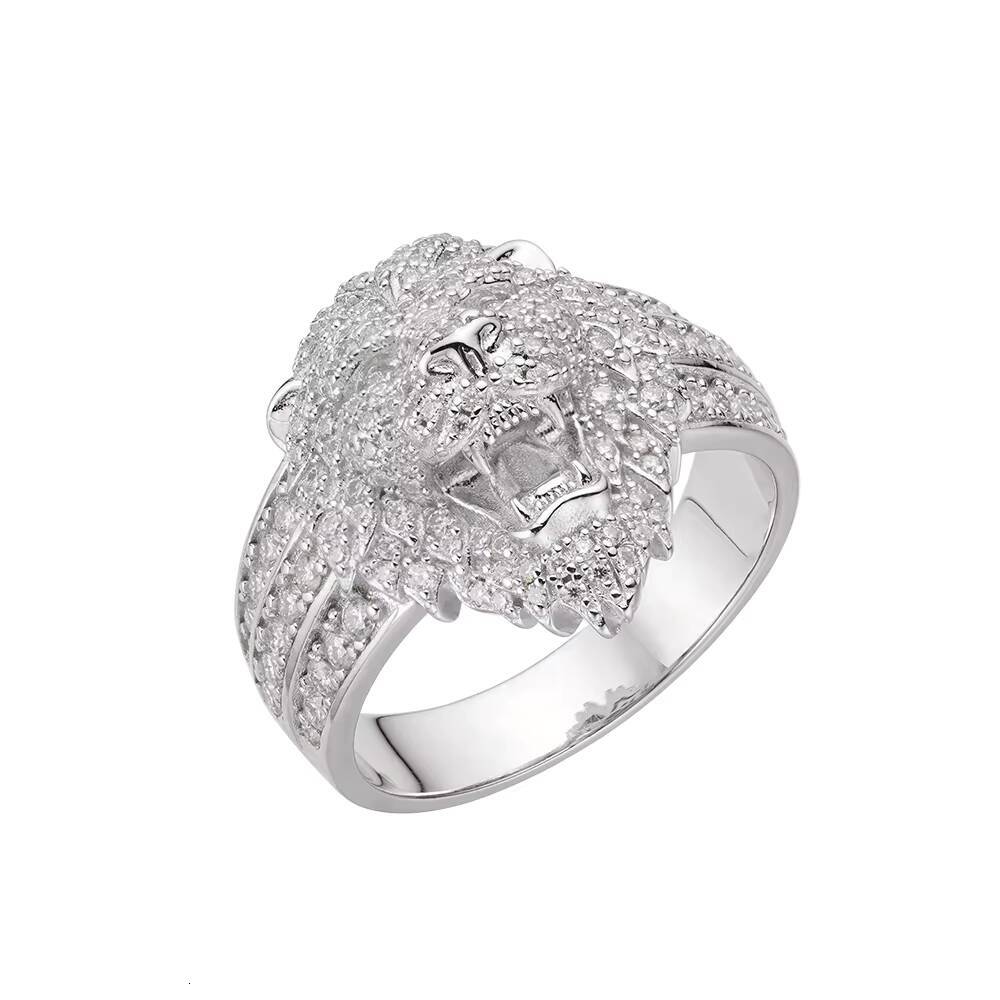 New Arrival Hiphop Fashion Fully Iced Out VVS Moissanite 925 Sterling Silver Mens Lion Ring