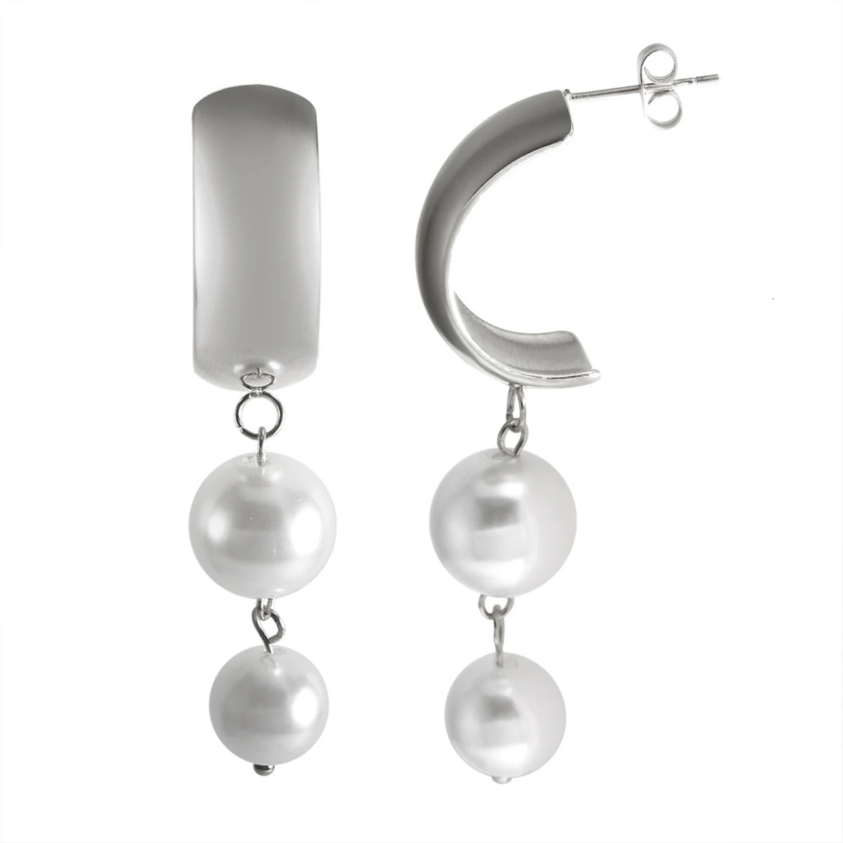 Stainless Steel Tassel Earrings 2 Pearls Dangle Earrings Jewelry 260302