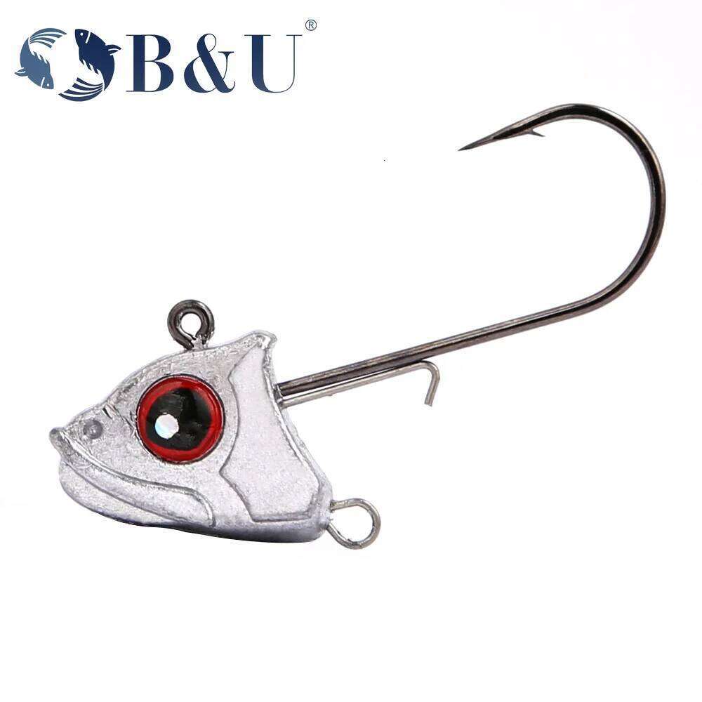 B&U Hook 3/0 4/0 With Red Eyes Crank Jig Head For Soft Lure Fishing Accessories Tackle Jigging Jigs Fishhook Y260305