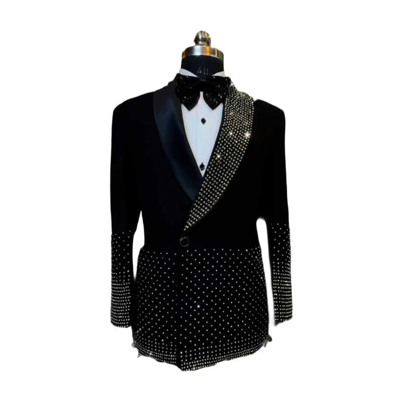 Luxurious Rhinestones Wedding Groom Suit 2-Pieces Blazer Pant Shawl Lapel Formal Occasions Party Customized Ropa Hombre