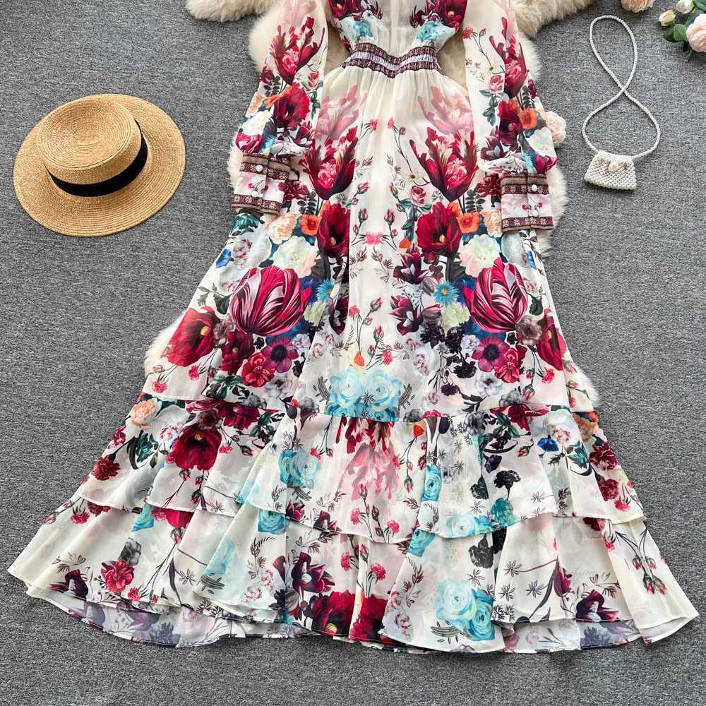 Long Dress Women Dresses Print Floral A Line Vestidos Streetwear V Neck High Waist Elegant Maxi Splice Y2k Party Club Wedding X260306
