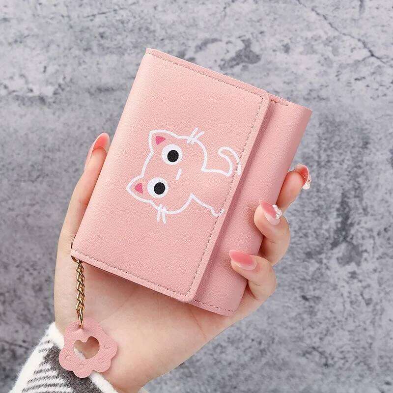 Women Tassel Bag Zipper Purse Coin Small Change Holder New Cute Cat Wallets Short Clutch Monederos Purses PhotoHolder C260304