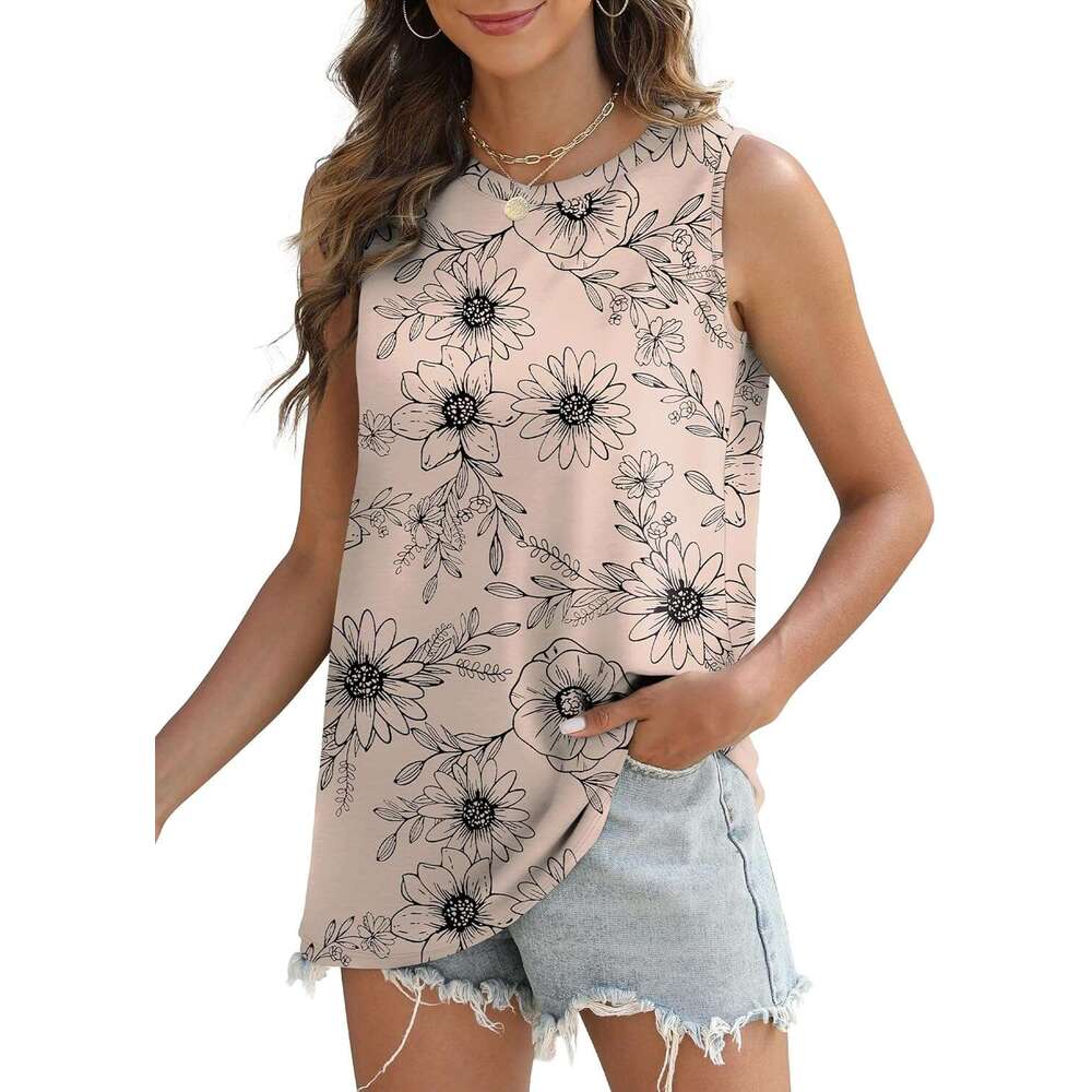 Womens Tank Eyelet Loose Casual Summer Tops Designer Crew Neck Basic Sleeveless Shirts Trendy 2026