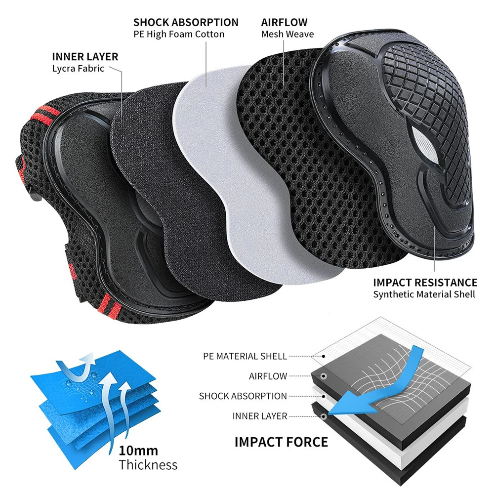 BraceTop 6Pcsset Teens Adult Knee Pads Elbow Wrist Guards Protective Gear for Roller Skating Skateboarding Cycling Sport 260228