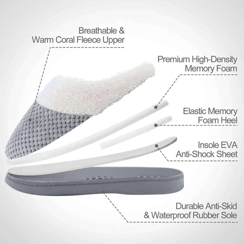 Litfun Winter Fluffy Women's House Plush Lined Cozy Unisex Home Slides Non-slip Warm Memory Foam Indoor Cotton Slippers