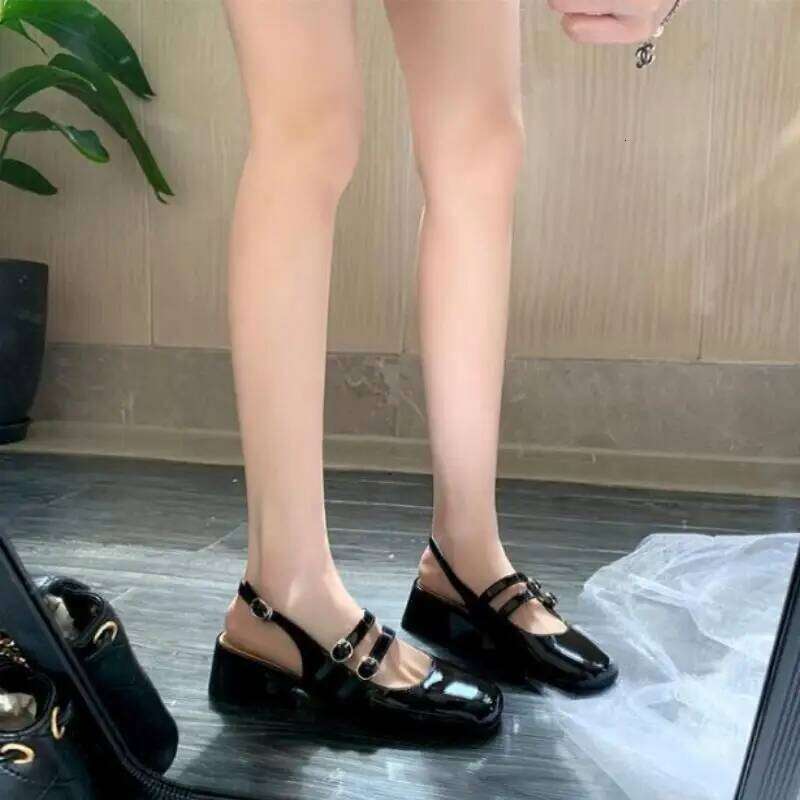 French Vintage Double Buckle Strap BackOpen Summer New Fashionable VintageLarge Heel Mary Jane single ShoesWomen's Rubber Upper