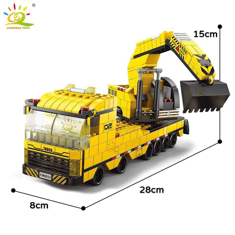 HUIQIBAO 1000pcs 6in1 Engineering Crane Truck Building Blocks City Construction Bricks Bulldozer Car Set For Children Kids TOYS Z260306