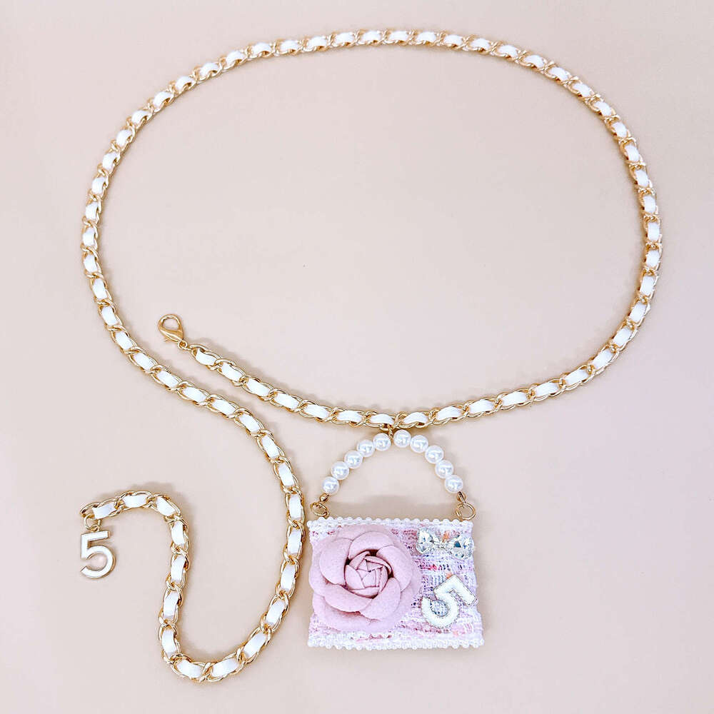 Elegant fashionable camellia-decorated small bag chain, cute and sweet clothing accessory for women, ins-style waist chain