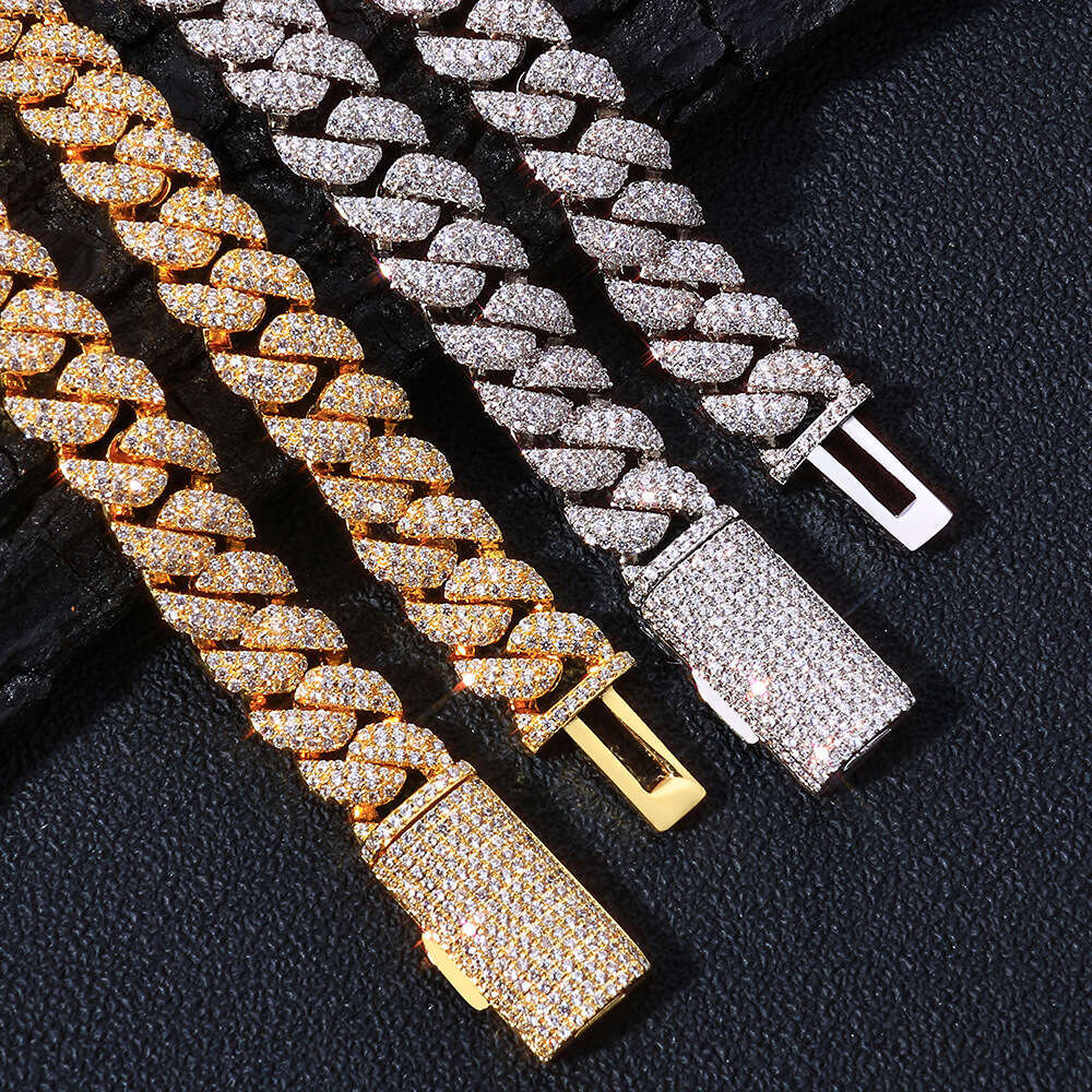 Cross-border European and American hip-hop 10mm s925 silver three-row moissanite Cuban chain high-quality light luxury men's necklace custom-made