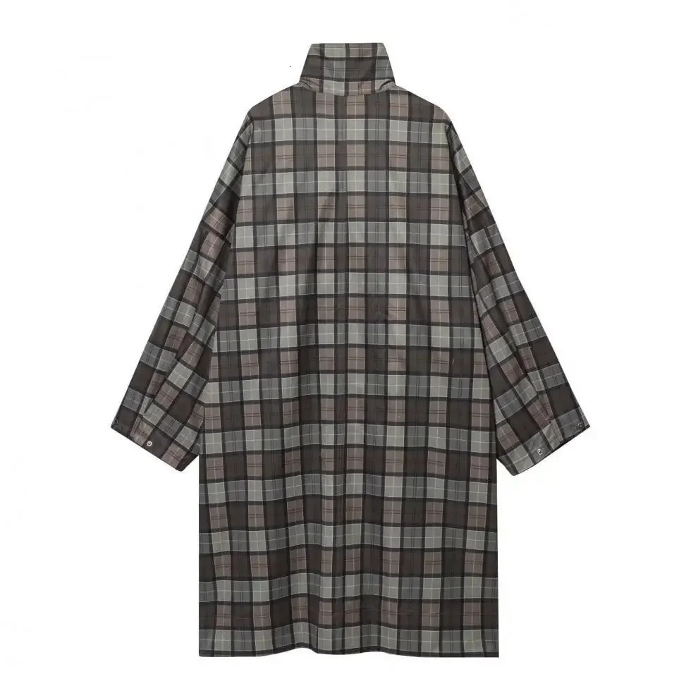 Plaid Long Trench Coat Women Casual Longsleeved Stand Collar Multipocket Windbreaker 2026 Spring Lady Daily Coats 260228