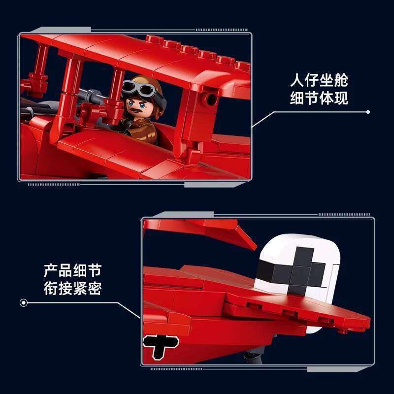Sluban WW1 1/32 Fokker DR-1 Fighter Jet Model Building Blocks Military Red Baron Air Force Aircraft DIY Bricks Set Kids Toy Gift Z260306