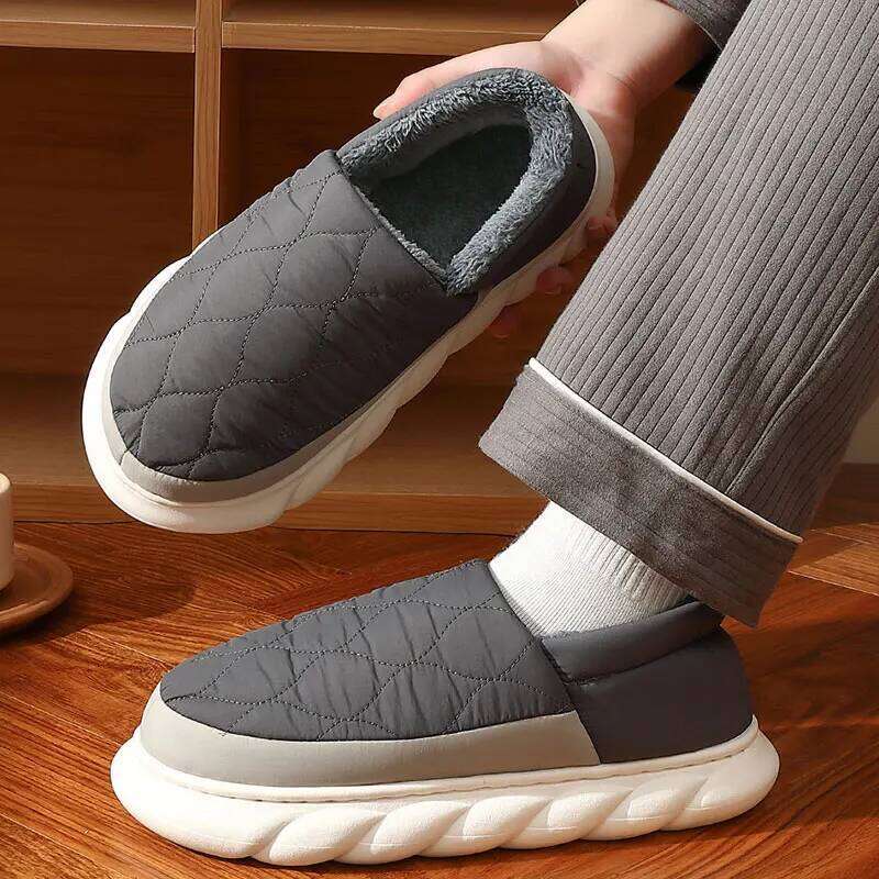 Litfun Warm House slippers Indoor Anti-slip Winter Fluffy Slides For New Waterproof Short Plush Men Cotton Shoes
