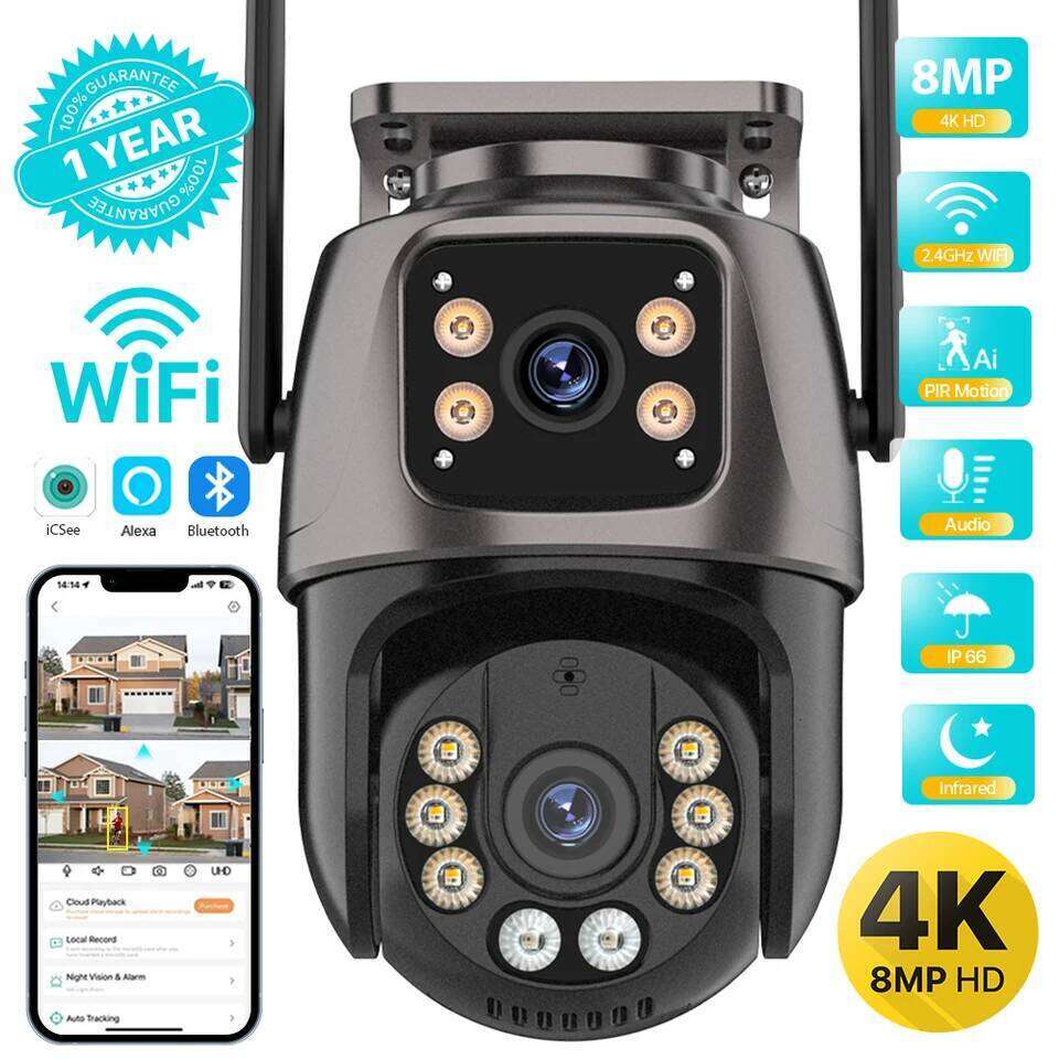 4K 8MP HD Wifi PTZ Outdoor 4MP Lens Dual Screen AI Auto Tracking IP Camera CCTV Audio Video Surveillance P2P iCSee 26W0306