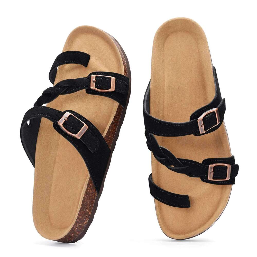 Litfun Summer New Women's Cork Slippers Leisure Comfortable Outdoor Beach Slides Non-slip Women Sandals With Adjustable Buckle