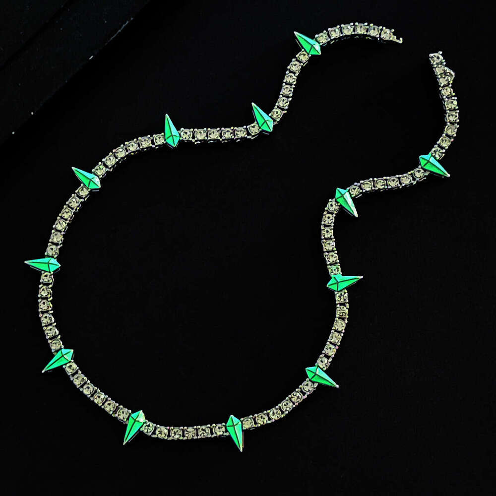 Hip Hop Rap Fluorescent Black Panther Necklace High Quality Versatile Trendy Men Alloy Inlaid Diamond Tennis Cuban Chain Wholesale