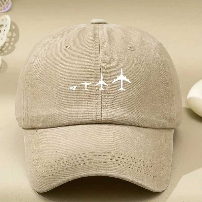 Retro airplane print washed baseball cap adjustable for both men and women breathable black casual outdoor activity sun hat S260306