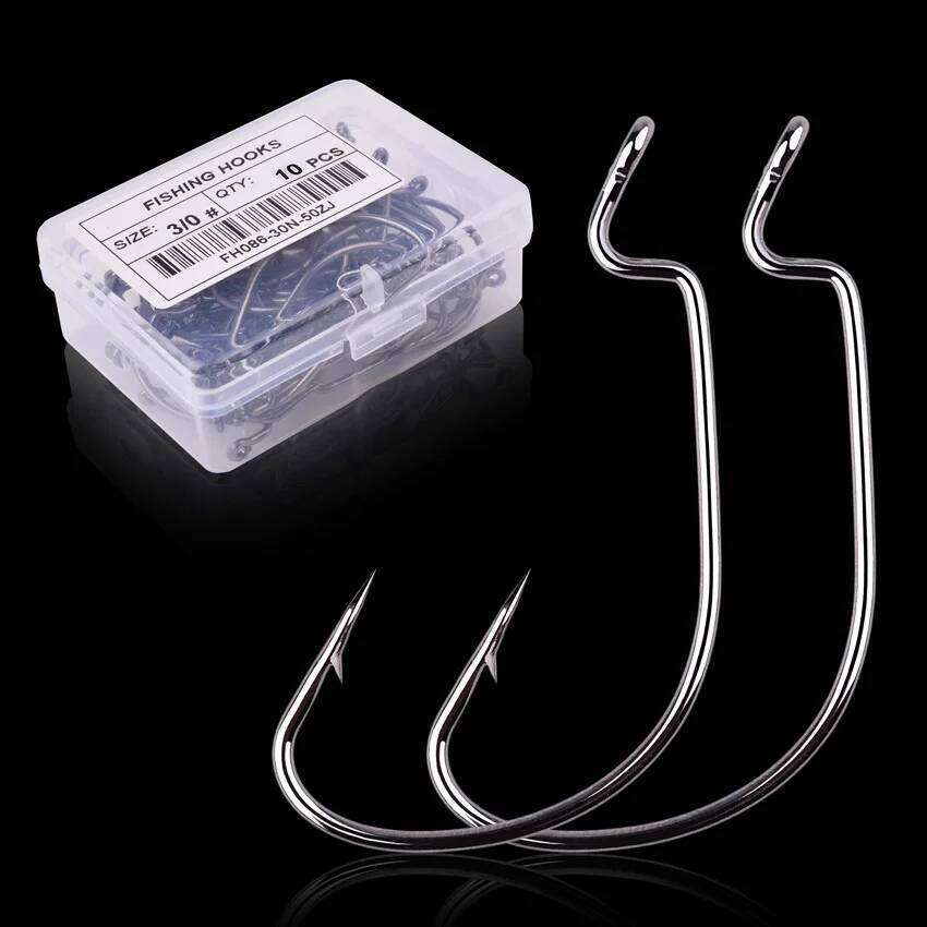 10pc/Box Set Wide Crank Offset Fishhook For Soft Worm Lure Fish Barbed Hook Carp Fishing Hooks Tackle S260305