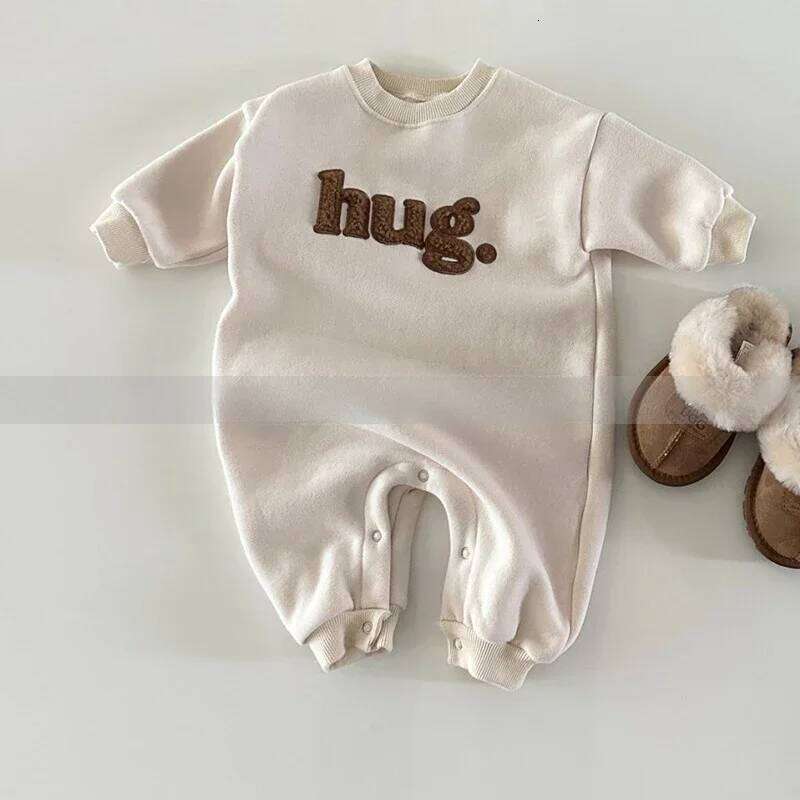 Korean Style Winter Toddler Girls Boys One-Pieces Sweatshirts Jumpsuit Letter Round Collar Fleece Rompers Baby Clothes H51905 Z260306