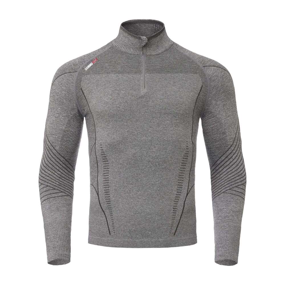 Elastic, quick-drying, seamless jacquard, figure-flattering fitness shirt, sports long-sleeve, breathable, slim-fit, casual half-zip training shirt fo