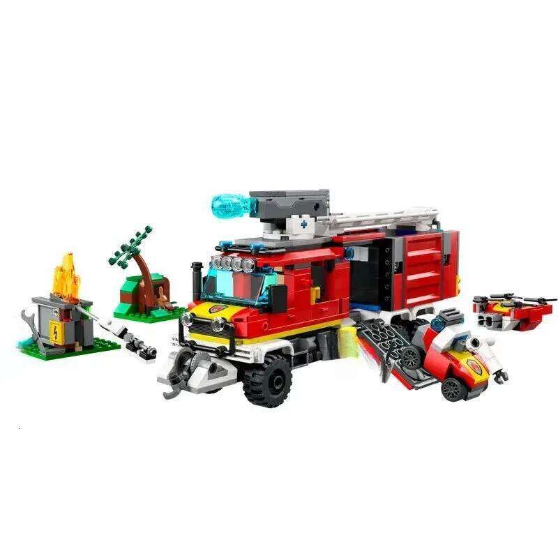 Suitable for city series fire command car boys and girls educational assembling building block toys children's Christmas gifts Z260306