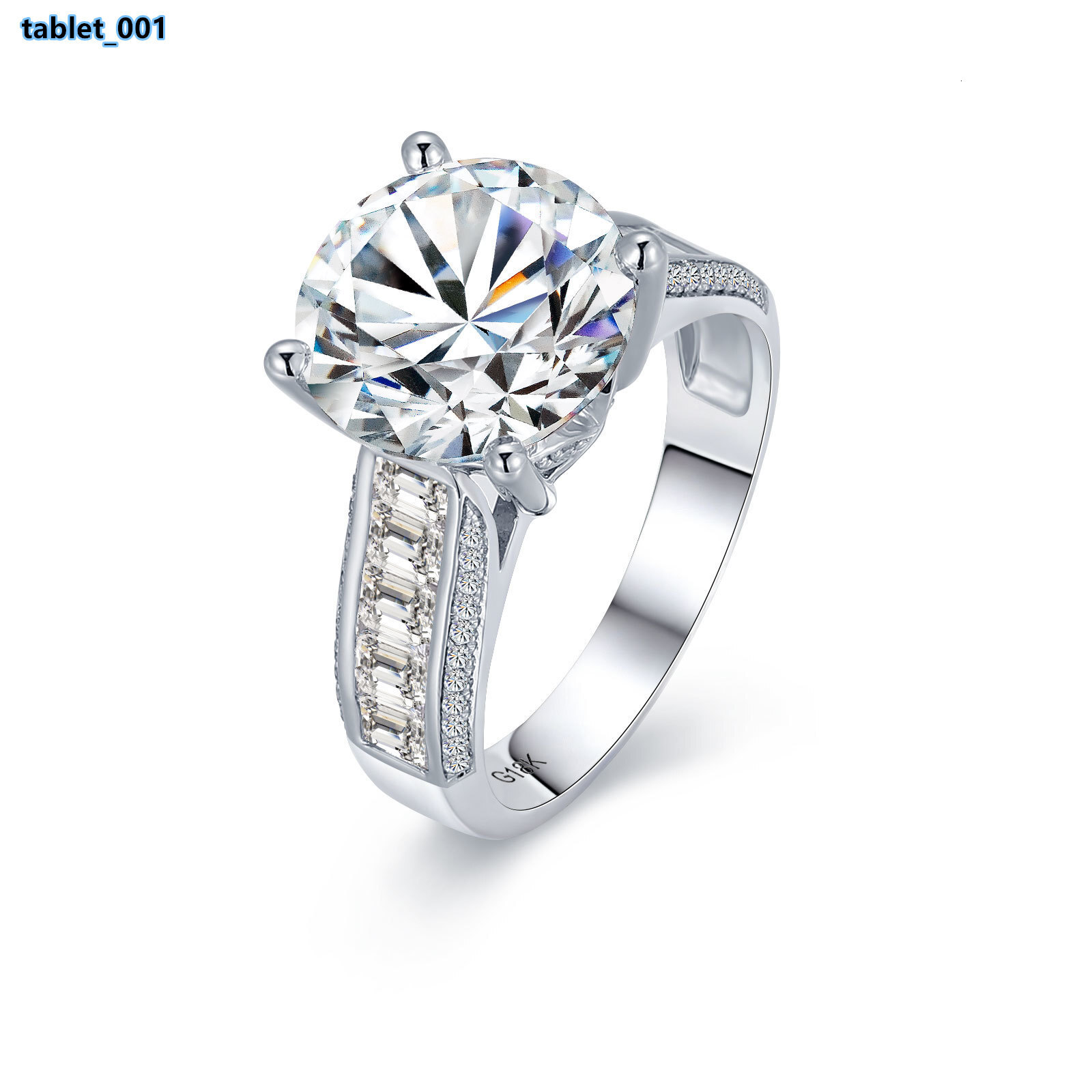 Center Stone 5 Carats Moissanite Ring 18k White Gold Setting 11mm Round Moissanite With Side Stone Lab Diamond Engagement Ring