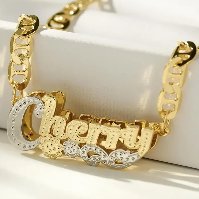 DHQH Customized Two Color 3D Name Necklace Personalized Letter Commemorative Stainless Steel Necklace Customized Jewelry Gift 260302