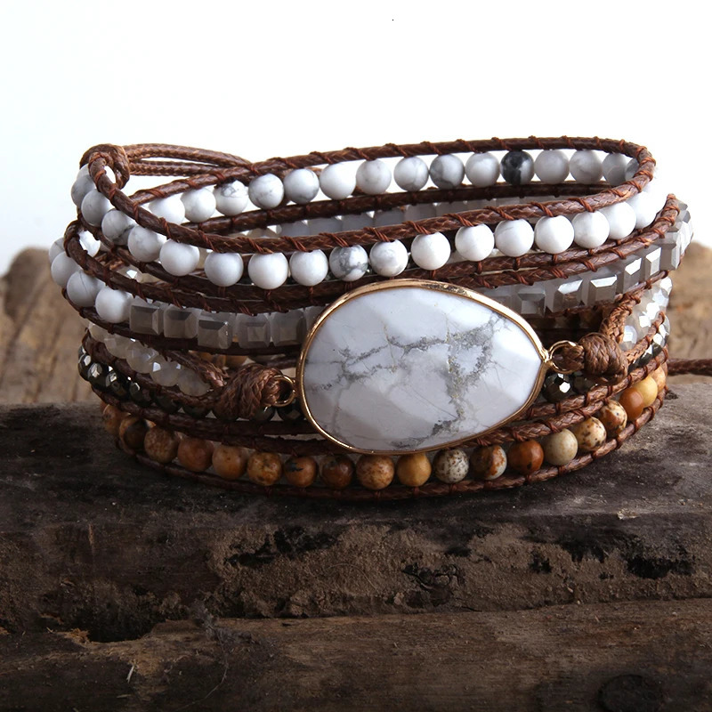 Fashion Boho Beaded Bracelet Handmade Mixed Natural Stones Crystal Stone Charm 5 Strands Wrap Bracelets Gift 260302