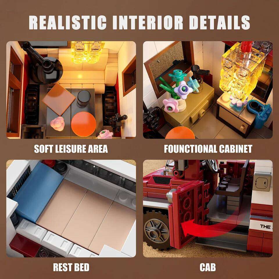 924PCS Camper Van Building Blocks Set Assembly Puzzle Bricks Model with LED Light Desktop Decoration Gifts Z260305