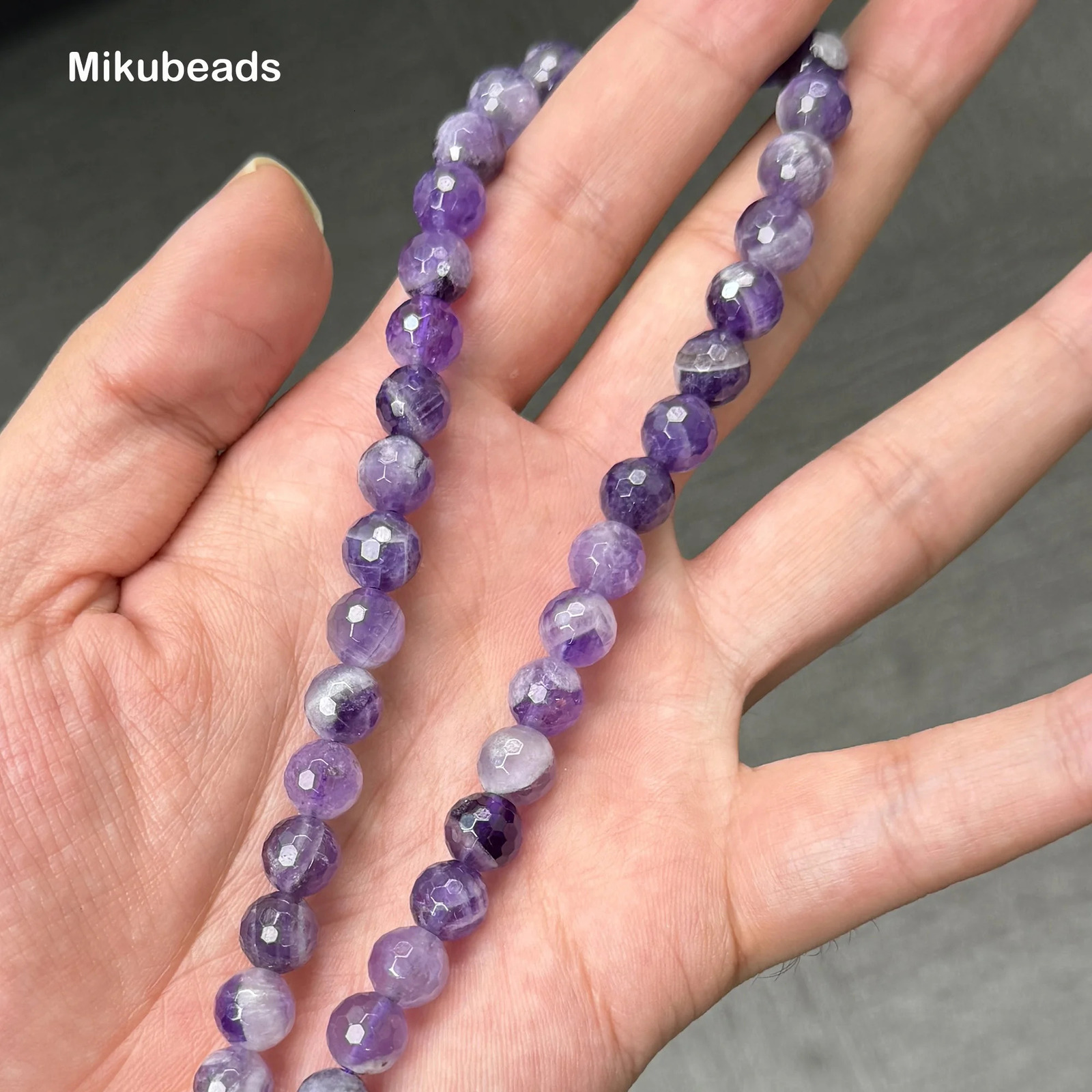 Natural 8mm Amethyst Fantasy Stripes Faceted Round Loose Beads For Jewelry Making DIY Bracelets Necklace Wholesale Mikubeads 260302