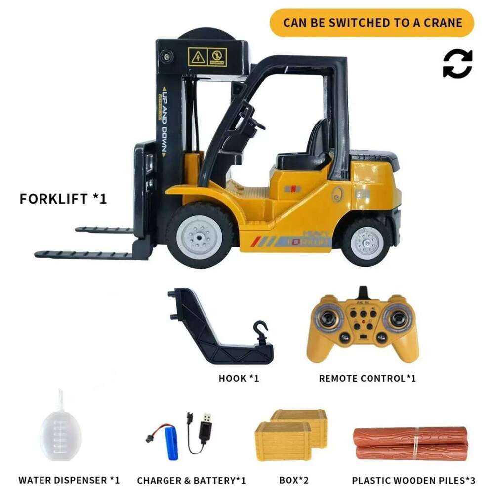 11Ch Rc Car Spray Remote Control Forklift with Light Music 1/24 Heavy Industry Trailer Simulated Model Toys Children Kids Gift C260305