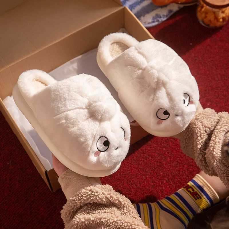 Cute Cartoon Fluffy Slippers For Women Men Autumn Winter House Shoes Warm Plush Anti-slip Furry Fries Couples Home Cotton Slides S260305