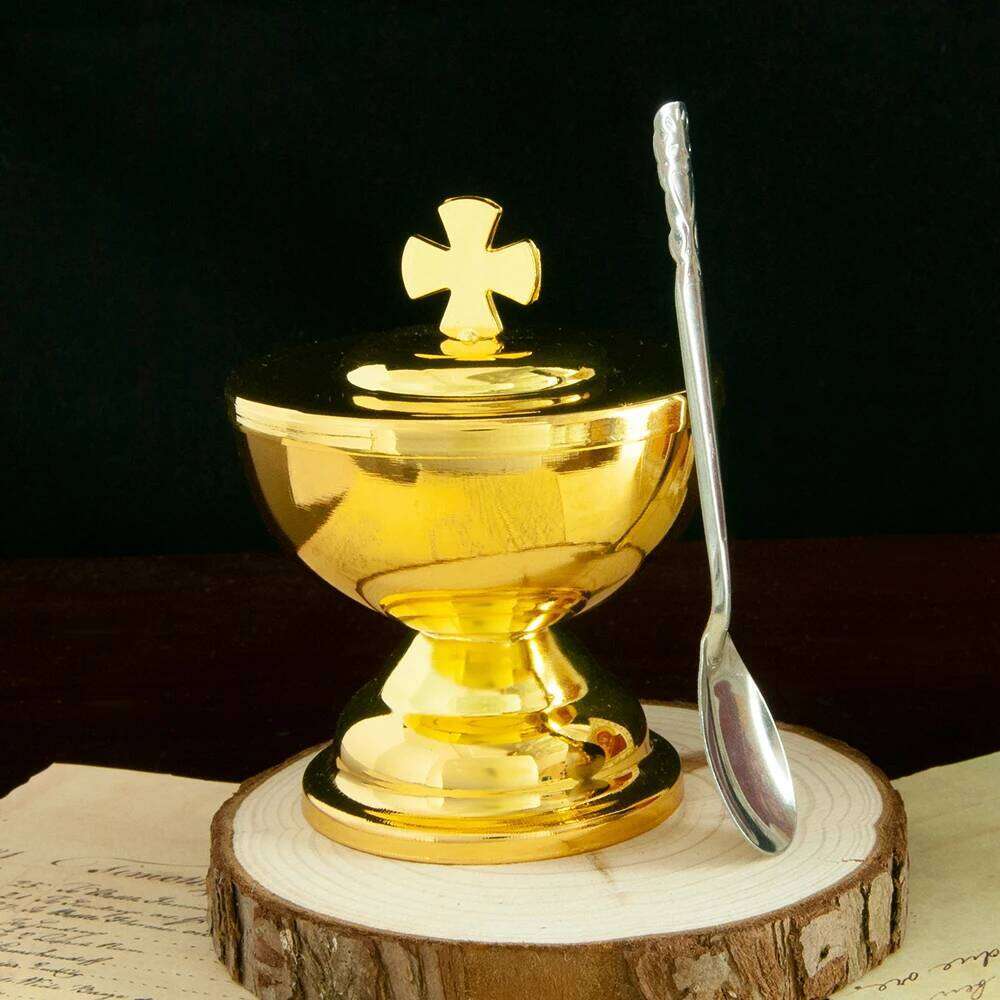 HTISOK Holy Water Bottle Gold Plated Communion Cup Religious Ceremonial Supplies Alloy Durable Church Rituals Use XJ260305