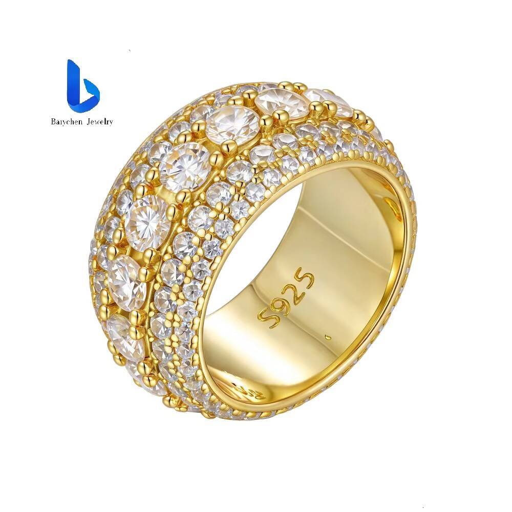 Hip Hop 925 Silver Mens Ring - 5 Rows VVS Moissanite GRA Certified Dazzling Eternity Band Pass Diamond Tester