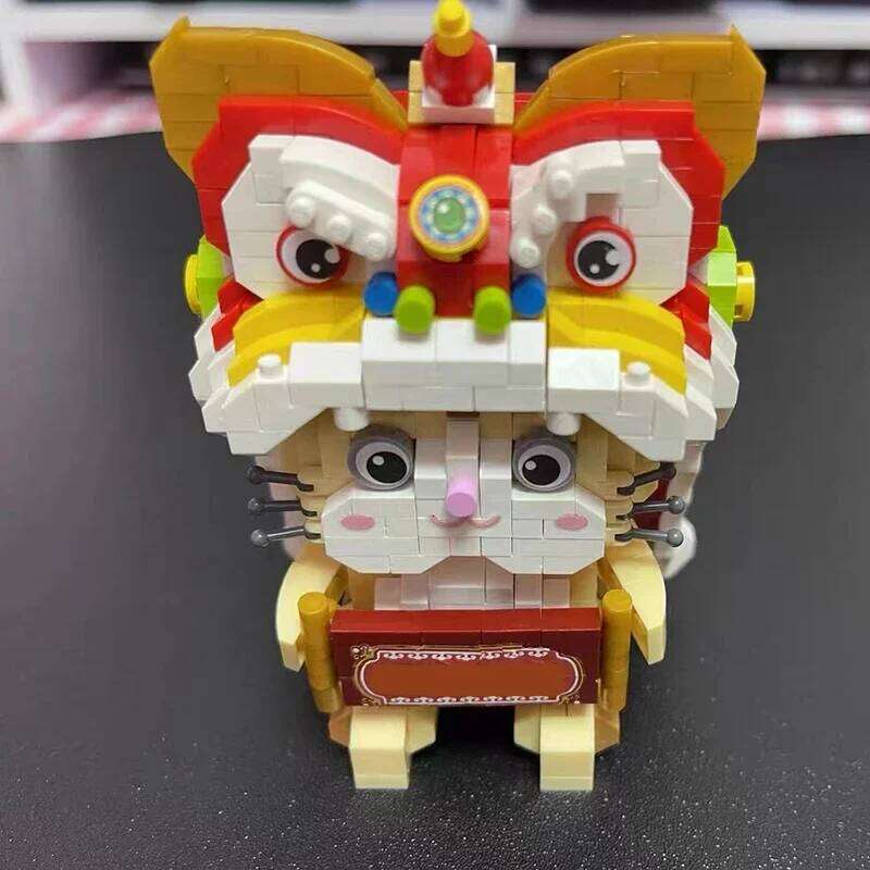 Mini Building Blocks New Year's Beast Lion Cat Animal Model Assembly Ornaments Toys Gifts for Adults and Children Z260306