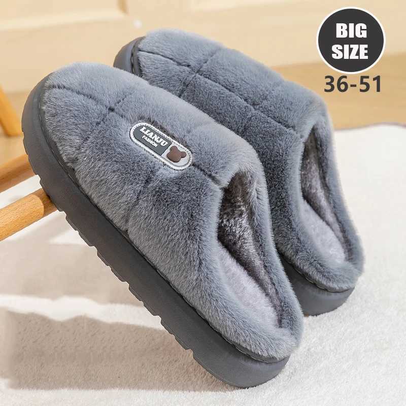 Big Size 50 51 Winter Slippers Women Men Thick Sole Indoor Home Warm Couples Shoes Non-Slip Flat Platform Womens Cotton Slipper S260305