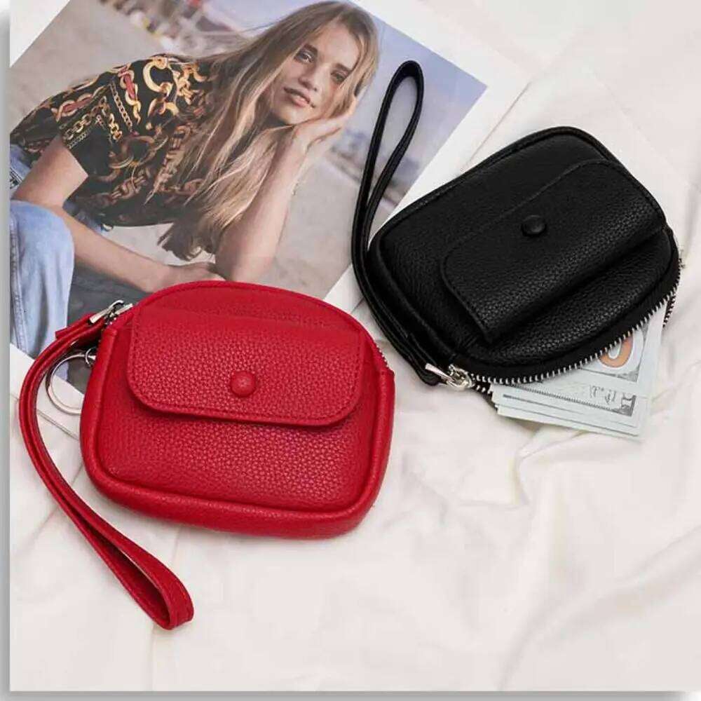 Retro with Wrist Lanyard Handheld Wallet Korean Style Solid Color Zipper Coin Purse Clutch Earphone Pouch Small Item Bag Travel C260304