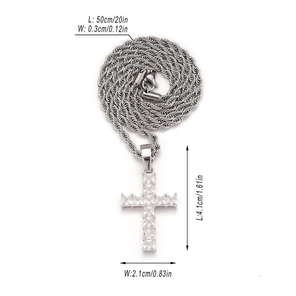 Hot-Selling High-Quality Luxury Cubic Zirconia Necklace Copper Inlaid Zircon Cross Pendant Cross-Border Exclusive