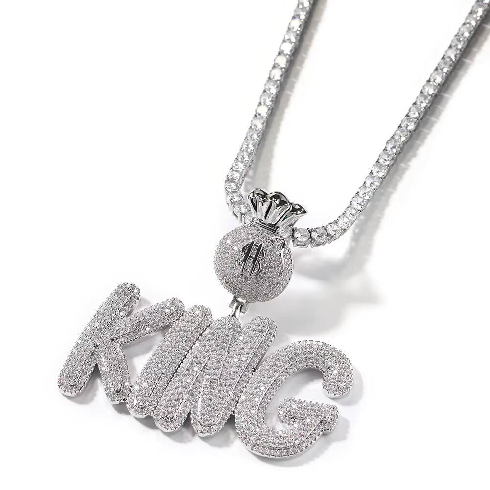Custom Name Pendant Money Bag Hook Full of vvs moissanite Letter Necklace Bling Hiphop Jewelry