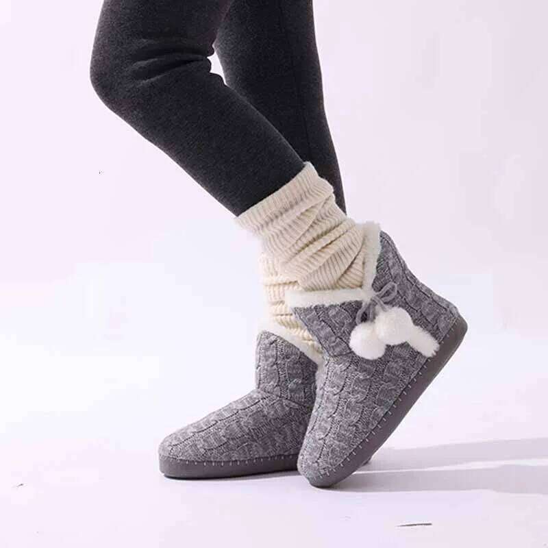Litfun Winter Warm Plush For Women Outdoor Soft Sole Non-slip Knit Furry Snow Boots Indoor Cozy Fur House Cotton Slippers