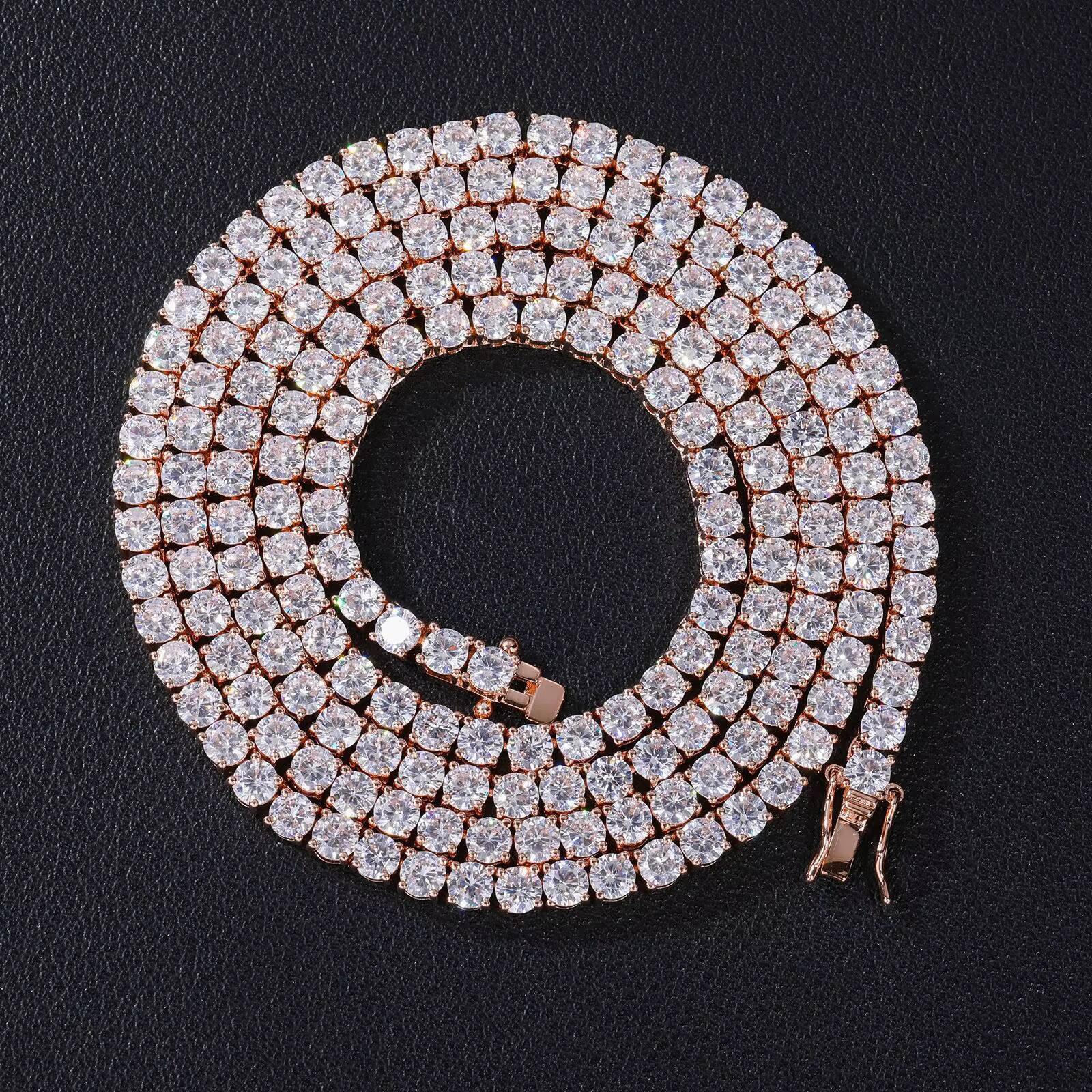 High-End Mens Moissanite Necklaces Explosive Classic Single Row Moissanite VVS Tennis Chain Bracelet Cross-Border Hip-hop Style