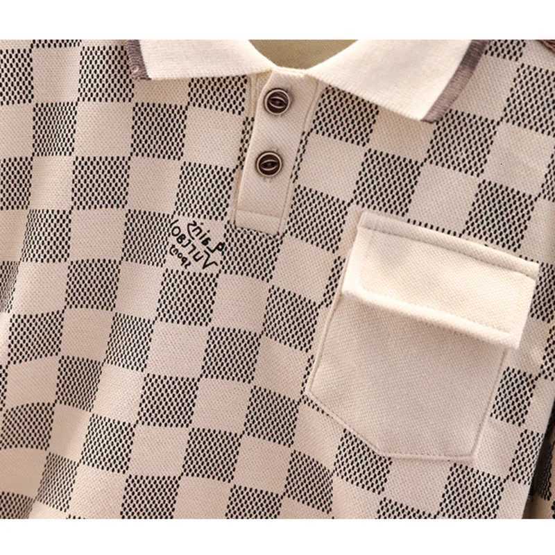 Kids Checkerboard Polo Tracksuits for Spring Autumn, 2Pcs Knit Sweater & Pants Set, Fashion Casual Outfits for Toddler Boys and GirlsT260306