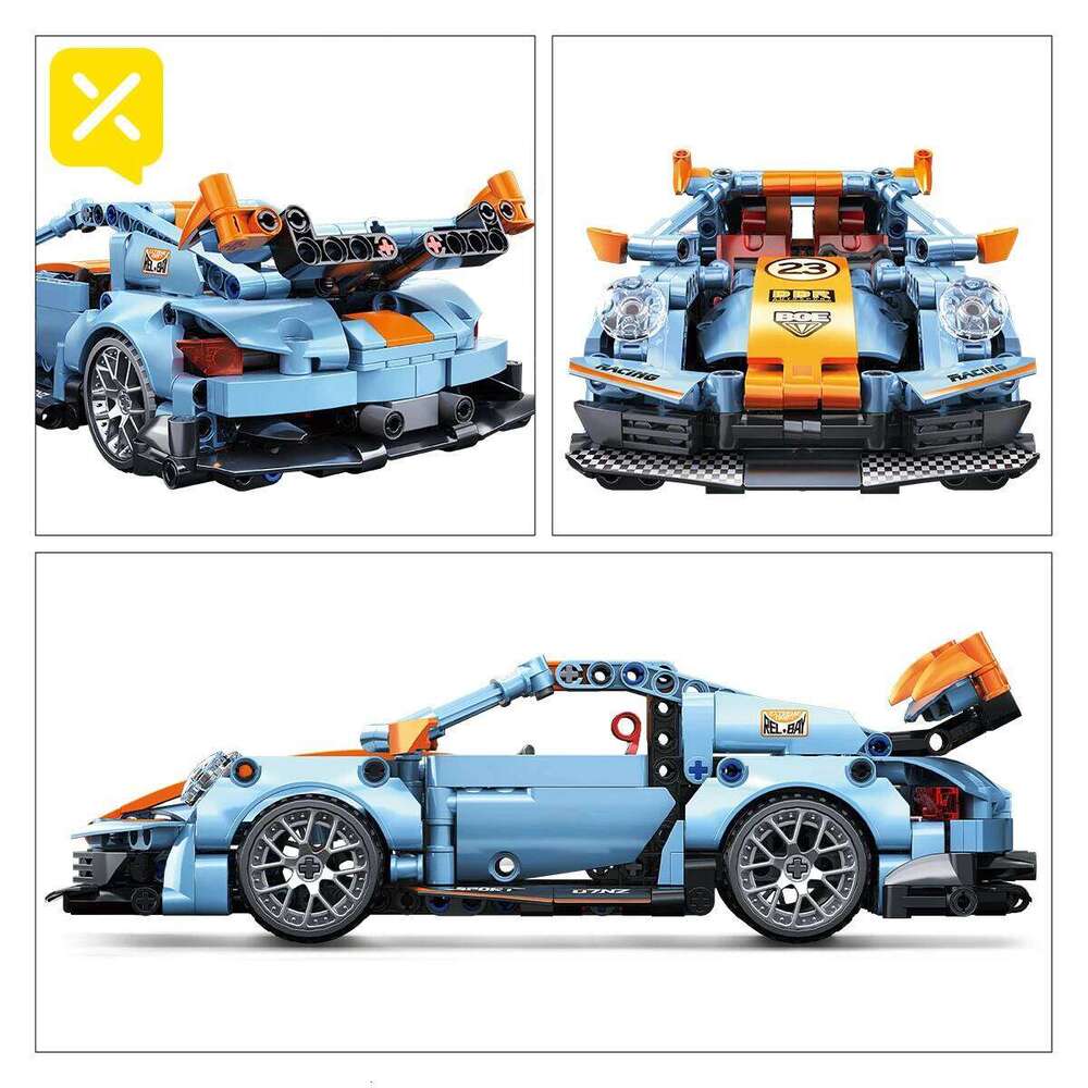 TOYLINX 523pcs Blue Supercar Building Block Set 1:18 Pull Back Mechanical Racing Sports Car Construction Toy Ideal Gift for Boys Z260305