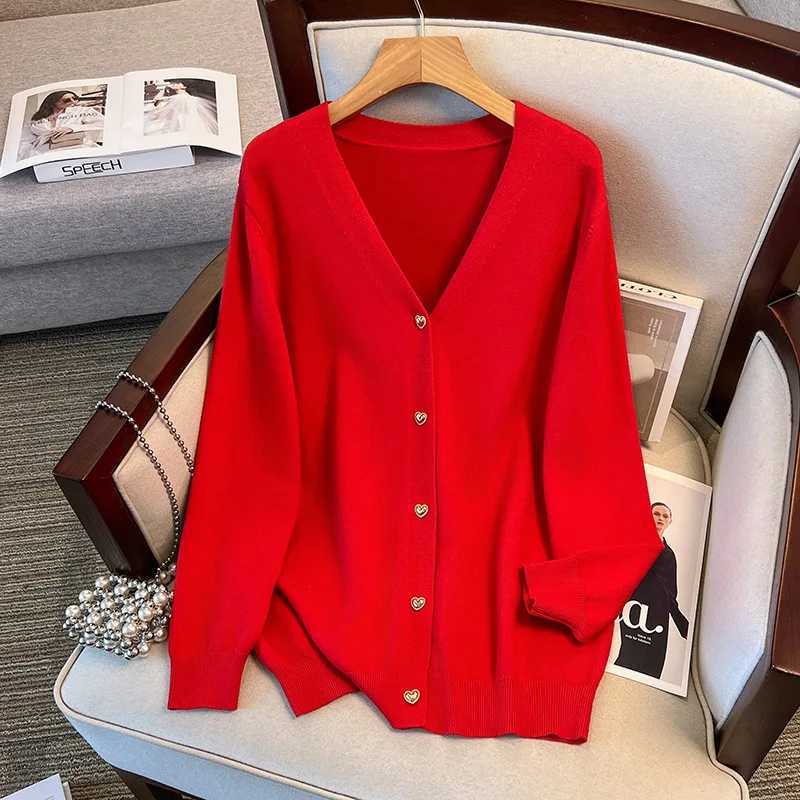 170Kg Plus Size Womens Bust 160 Spring Autumn Loose V-Neck Cardigan Sweater Knitted Jacket Black Res 4XL 5XL 6XL 7XL 8XL 9XL M260306