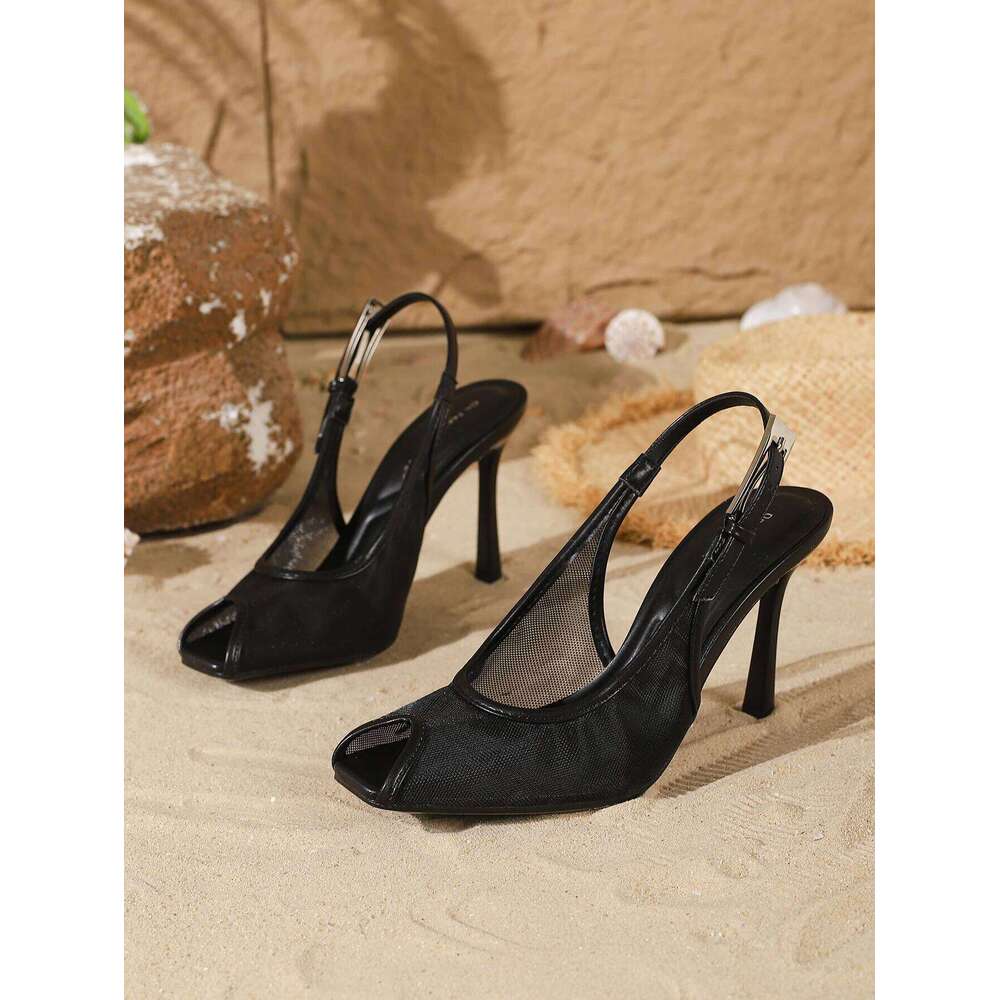 Women's Fashion Elegant Comfortable Mesh Open-Toe Chic Versatile Stiletto Heels