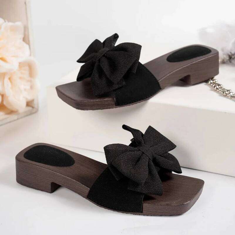 2026 New Summer Fashion Women Platform Sandals Wooden Soles Designer Bow-knot Shoes Casual Beach Slippers