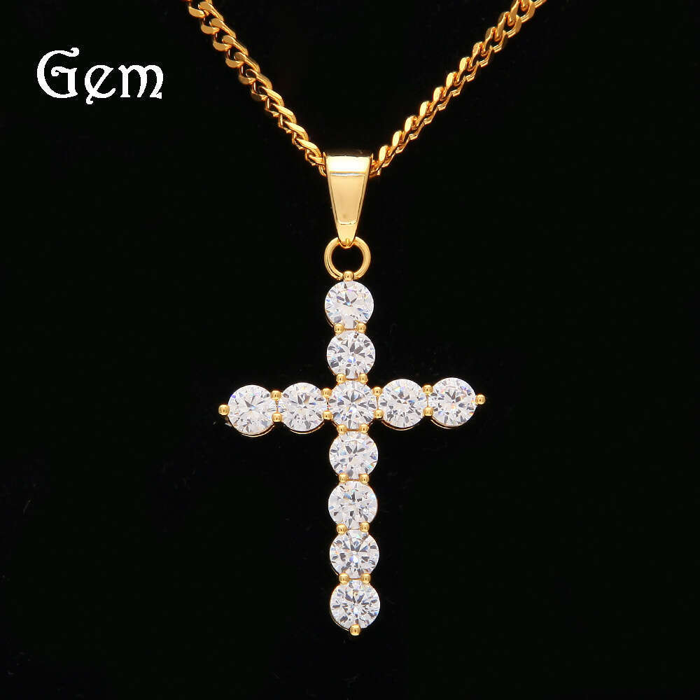 High-Quality Men's Hip-Hop Jewelry Copper Inlaid AAA Zircon Cross Pendant Personality Versatile Necklace Wholesale