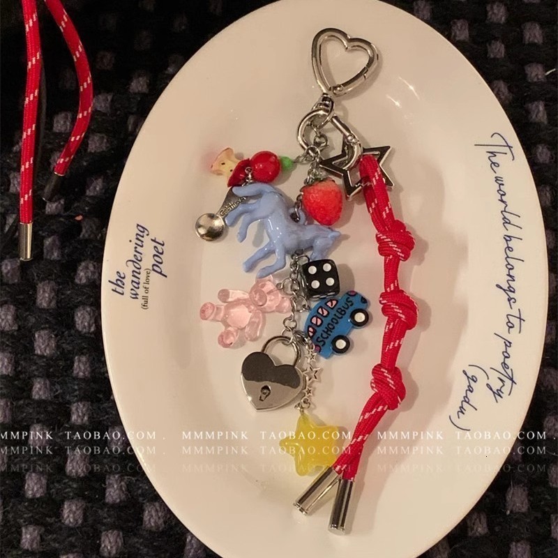 Fashionable Ins Rainbow Beads Bag Charm Novel Hanging Chain Ropes Key Bag Pendant For Men And Women Jewelry Accessories 251023