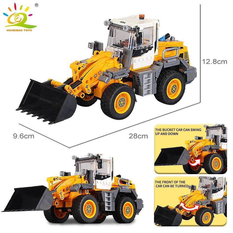 HUIQIBAO Engineering Truck Building Blocks Vehicle Excavator Bulldozer Crane Car Bricks City Construction Toys For Children Boys Z260306