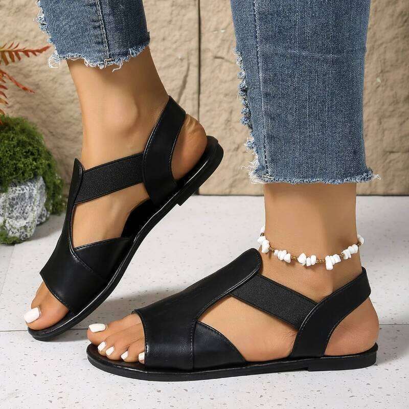 Simple Fashion Flat Heel Women Plus 2025 Summer New Sewing Detail Peep Toe Beach Shoes Casual Ladies Roman Sandals