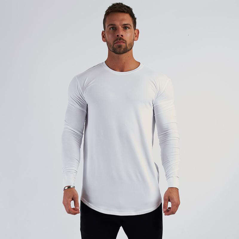 Solid Color Fitness T-Shirt for Men Round Hem Pure Cotton Breathable Slim Fit Sports Long Sleeve Autumn Winter Fashion Trend Base Shirt